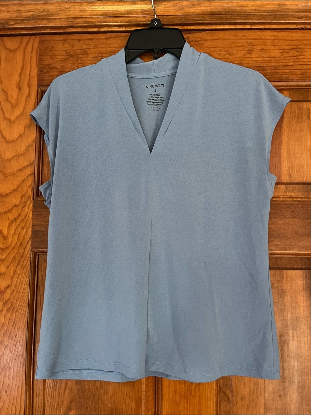 Nine West Light Blue V-Neck Cap Sleeve Blouse